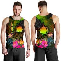 Marshall Islands Polynesian Personalised Men's Tank Top - Hibiscus and Banana Leaves - Polynesian Pride