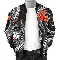 Samoa Polynesian Men Bomber Jacket - White Plumeria - Polynesian Pride