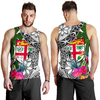 Fiji Men's Tank Top White - Turtle Plumeria Banana Leaf - Polynesian Pride