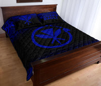Hawaii Quilt Bed Set - Kanaka Maoli Polynesian Tattoo Black Fog Style Blue Version - Polynesian Pride