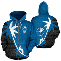 Yap Zip up Hoodie Yap Flag Coconut Tree Unisex Blue - Polynesian Pride