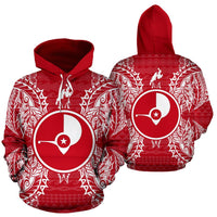 Yap Polynesian ll Over Hoodie Map Red White Unisex Red and White - Polynesian Pride