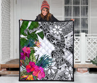 Nauru Premium Quilt White - Turtle Plumeria Banana Leaf - Polynesian Pride
