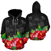 Fiji Polynesian Zip Hoodie Black Hibiscus Unisex Black - Polynesian Pride
