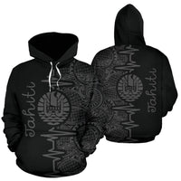 Tahiti Polynesian Hoodie Tahiti Flag Heartbeat Pattern Gray Version TH0 Unisex Gray - Polynesian Pride