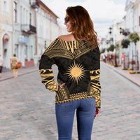 Marshall Islands Polynesian Chief Custom Personalised Women's Off Shoulder Sweater - Gold Version - Polynesian Pride