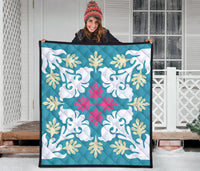 Hawaiian Leaves Tropical Pattern Premium Quilt - Pastel And White - Argu Style - AH - Polynesian Pride