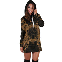 Northern Mariana Islands Polynesian Hoodie Dress Map Gold - Polynesian Pride