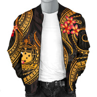 Samoa Polynesian Men Bomber Jacket - Gold Plumeria - Polynesian Pride