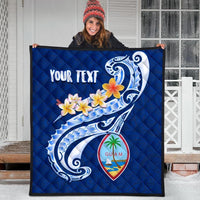 Guam Personalised Premium Quilt - Guam Seal Polynesian Patterns Plumeria (Blue) - Polynesian Pride