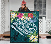 Guam Polynesian Premium Quilt - Summer Plumeria (Turquoise) - Polynesian Pride