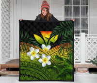 Kanaka Maoli (Hawaiian) Premium Quilt, Polynesian Plumeria Banana Leaves Reggae - Polynesian Pride
