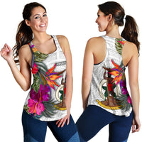 Vanuatu Women's Racerback Tank Polynesian Hibiscus White Pattern White - Polynesian Pride