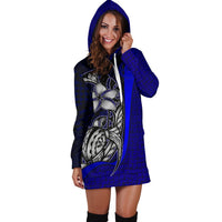 Yap Micronesian Women's Hoodie Dress Blue - Turtle With Hook - Polynesian Pride
