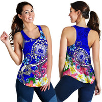 Samoa Custom Personalised Women's Racerback Tank - Turtle Plumeria (Blue) - Polynesian Pride