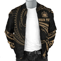 Samoa Polynesian Custom Personalised Men's Bomber Jacket - Gold Tribal Wave - Polynesian Pride