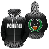 Pohnpei All Over Zip up Hoodie Black Fog Style Unisex Black - Polynesian Pride