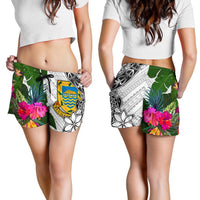 Tuvalu Women's Short White - Turtle Plumeria Banana Leaf - Polynesian Pride