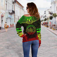 Palau Polynesian Chief Custom Personalised Women's Off Shoulder Sweater - Reggae Version - Polynesian Pride
