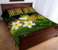 Hawaii Quilt Bed Set, Polynesian Tiki Plumeria Banana Leaves Reggae - Polynesian Pride