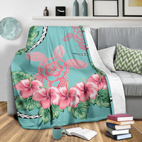 Hawaii Tropical Hibiscus Turtle Mint Style - Premium Blanket AH - Polynesian Pride