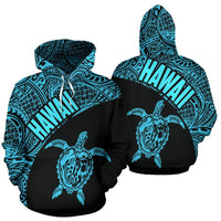 Hawaii Hoodie Turtle Mermaid Polynesian Tattoo Blue Version Unisex Blue - Polynesian Pride