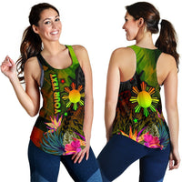 The Philippines Polynesian Personalised Women's Racerback Tank - Hibiscus and Banana Leaves - Polynesian Pride