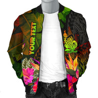 New Caledonia Polynesian Personalised Men's Bomber Jacket - Hibiscus and Banana Leaves - Polynesian Pride