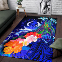Vanuatu Area Rug - Humpback Whale with Tropical Flowers (Blue) - Polynesian Pride