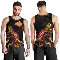 Papua New Guinea Men Tank Top - Turtle With Blooming Hibiscus Gold - Polynesian Pride