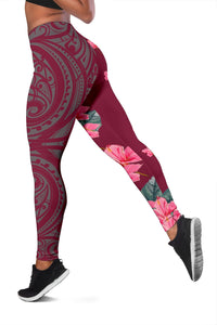 Hawaii Hibiscus Flowers Polynesian - Hawaiian Women's Leggings - Curtis Style - Pink - Polynesian Pride