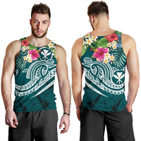 Polynesian Hawaii Kanaka Maoli Men's Tank Top - Summer Plumeria Blue - Polynesian Pride
