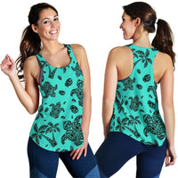 Polynesian Turtle Palm And Sea Pebbles Turquoise Women's Racerback Tank Top - Polynesian Pride