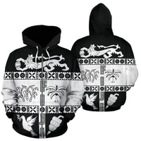 Fiji Tapa Zip Hoodie Coat of Arms Shield White - Polynesian Pride