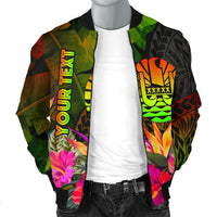 Tahiti Polynesian Personalised Men's Bomber Jacket - Hibiscus and Banana Leaves - Polynesian Pride