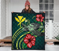 Hawaii Polynesian Premium Quilt - Green Turtle Hibiscus - Polynesian Pride