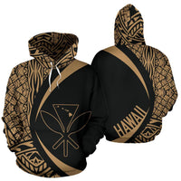 Polynesian Kanaka Maoli Map of Hawaii Hoodie Gold Circle Style Unisex Gold - Polynesian Pride