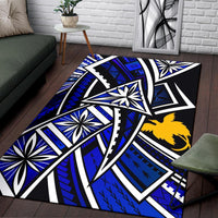 Papua New Guinea Area Rug - Tribal Flower Special Pattern Blue Color Blue - Polynesian Pride