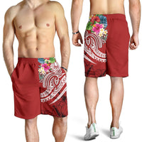 Tahiti Polynesian Men's Shorts - Summer Plumeria (Red) - Polynesian Pride