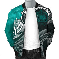 Samoa Custom Personalised Men's Bomber Jacket - Samoa Seal Wave Style (Green) - Polynesian Pride