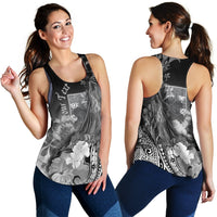 Fiji Custom Personalised Women's Racerback Tank - Humpback Whale with Tropical Flowers (White) - Polynesian Pride