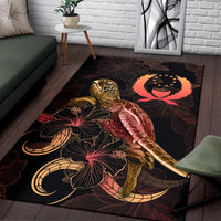 Pohnpei Polynesian Area Rugs - Turtle With Blooming Hibiscus Gold - Polynesian Pride