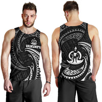 Vanuatu Polynesian Men's Tank Top - White Tribal Wave Black - Polynesian Pride