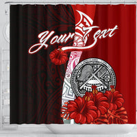 American Samoa Polynesian Custom Personalised Shower Curtain - Coat Of Arm With Hibiscus - Polynesian Pride