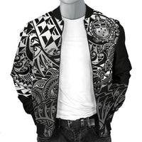 Samoa Polynesian Bomber Jacket (Men) - White Turtle Flowing - Polynesian Pride