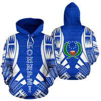 Pohnpei All Over Hoodie Blue Tattoo Style Unisex Blue White - Polynesian Pride