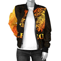 Sun In Leo Zodiac Women Bomber Jacket Polynesian Tattoo Simple - Orange Black - Polynesian Pride