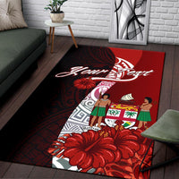 Fiji Polynesian Custom Personalised Pesonalised Area Rug - Coat Of Arm With Hibiscus - Polynesian Pride