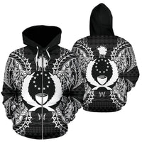 Pohnpei Polynesian All Over Zip up Hoodie Map Black Unisex Black - Polynesian Pride