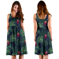 Hawaii Tropical Monstera Leaf Green Midi Dress - Polynesian Pride